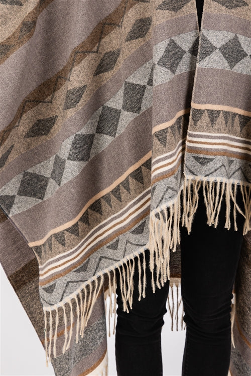 Aztec Pattern Fringe Ruana