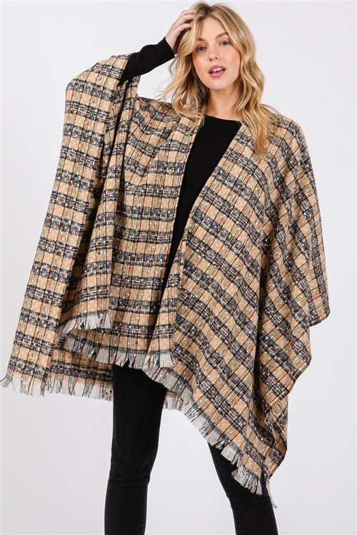 Multi Color Plaid Pttern Ruana