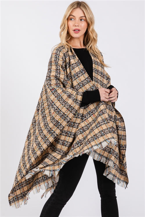 Multi Color Plaid Pttern Ruana