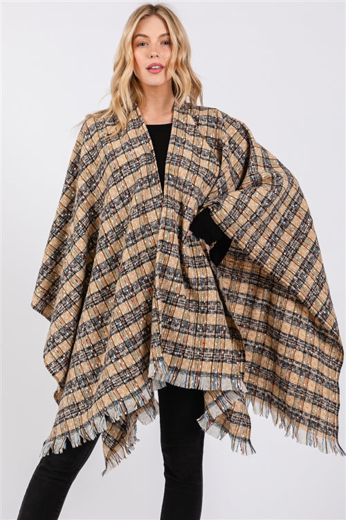 Multi Color Plaid Pttern Ruana