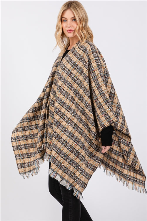 Multi Color Plaid Pttern Ruana