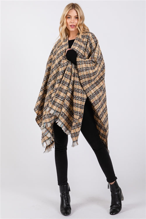 Multi Color Plaid Pttern Ruana