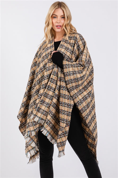 Multi Color Plaid Pttern Ruana