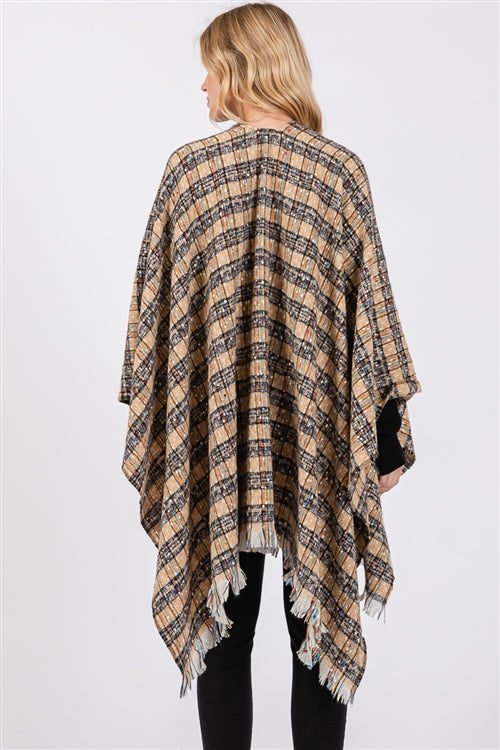 Multi Color Plaid Pttern Ruana