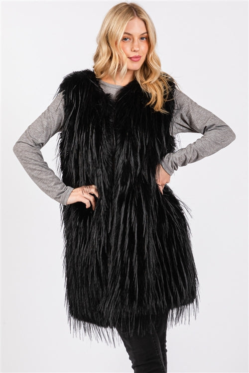Faux Fur Pocket Vest Black