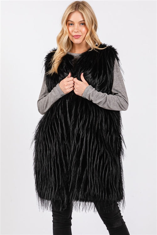 Faux Fur Pocket Vest Black