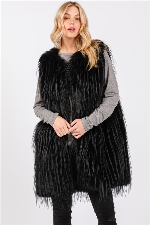 Faux Fur Pocket Vest Black