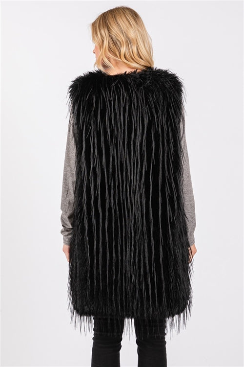 Faux Fur Pocket Vest Black