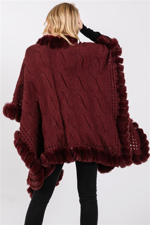 Faux Fur Collar and Trim Cape With Closure