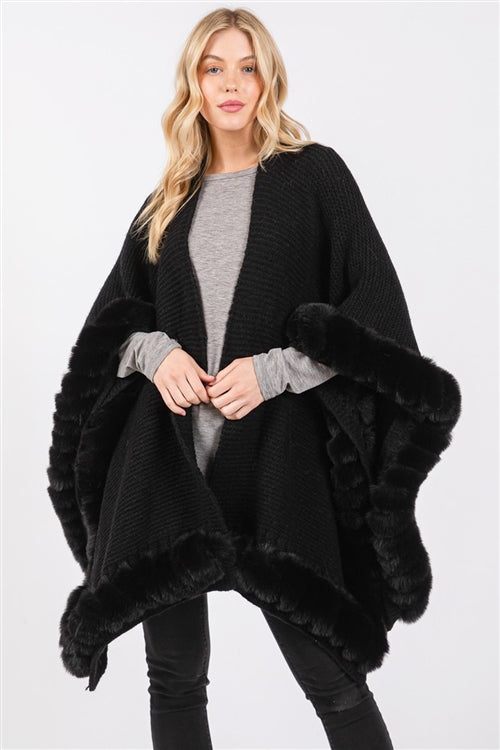 Faux Fur trim Cape With Closure