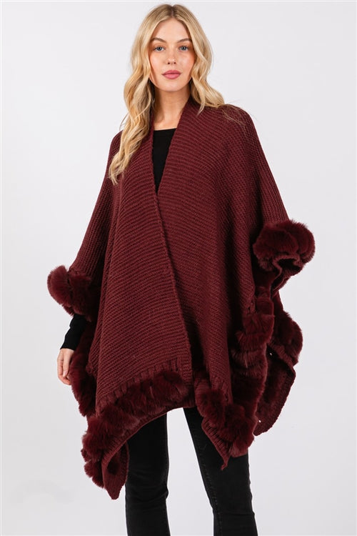 Faux Fur trim Cape With Closure