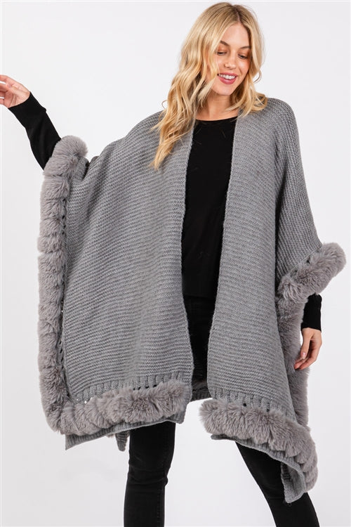 Faux Fur trim Cape With Closure