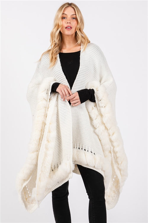 Faux Fur trim Cape With Closure