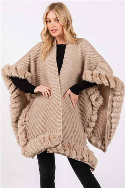 Faux Fur trim Cape With Closure