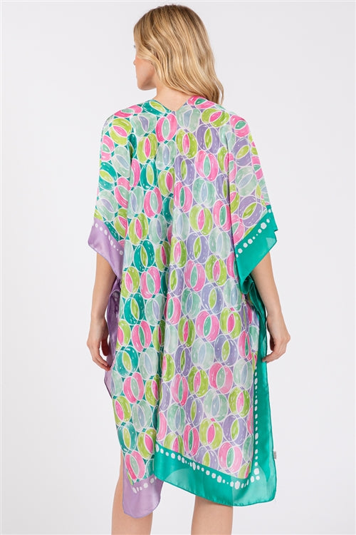 Two Tones Trim Abstract Print Silky Feel Kimono