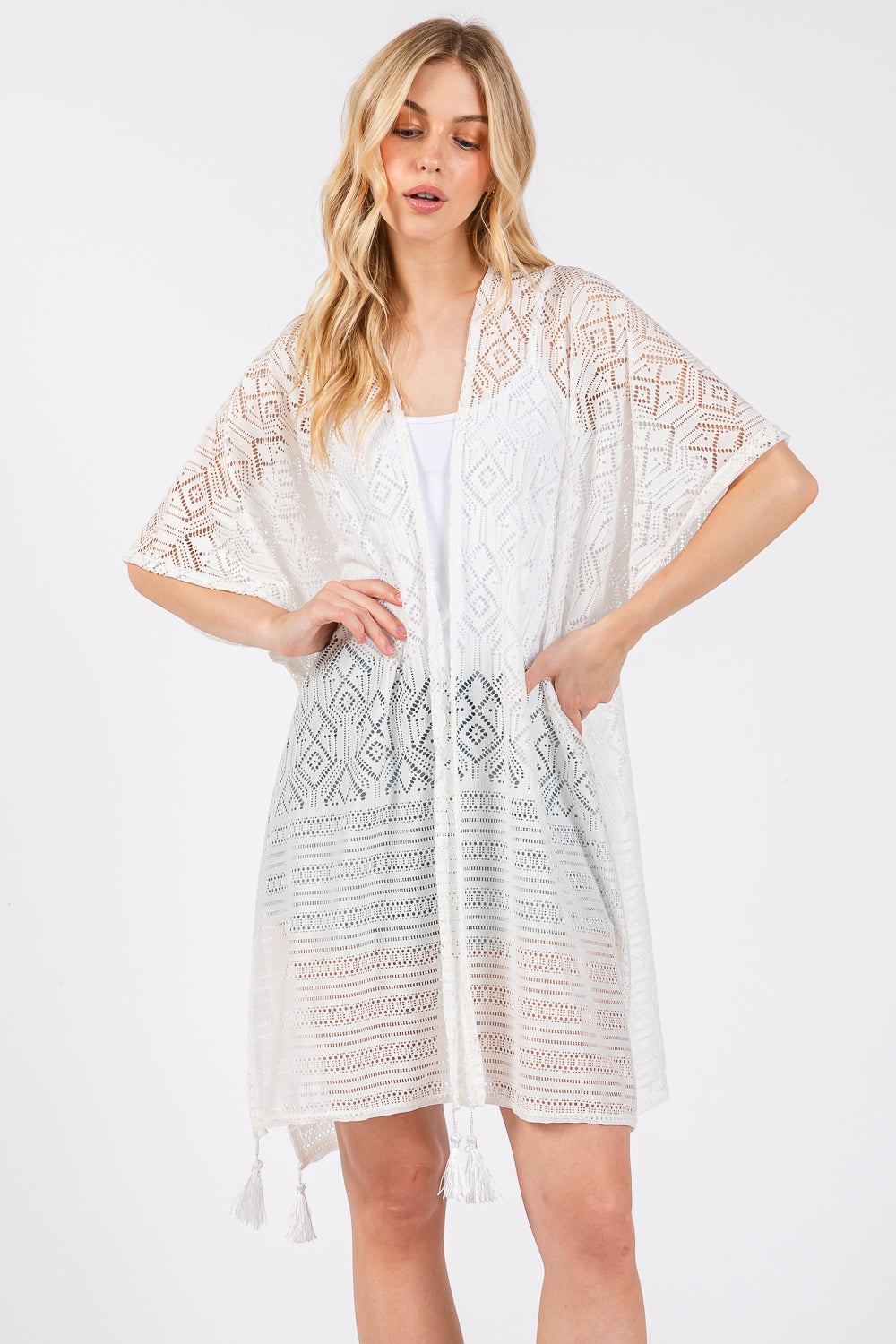 Geometric Pattern Tassel Cover Up