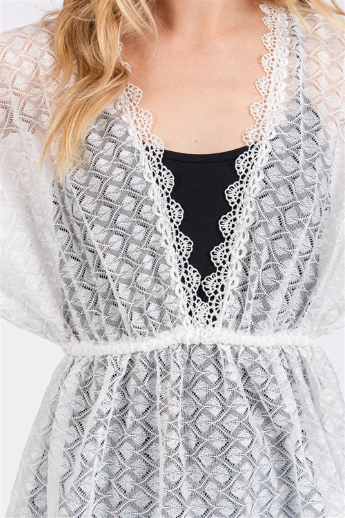 V-Neck Detailed Crochet Lace Cover-Up