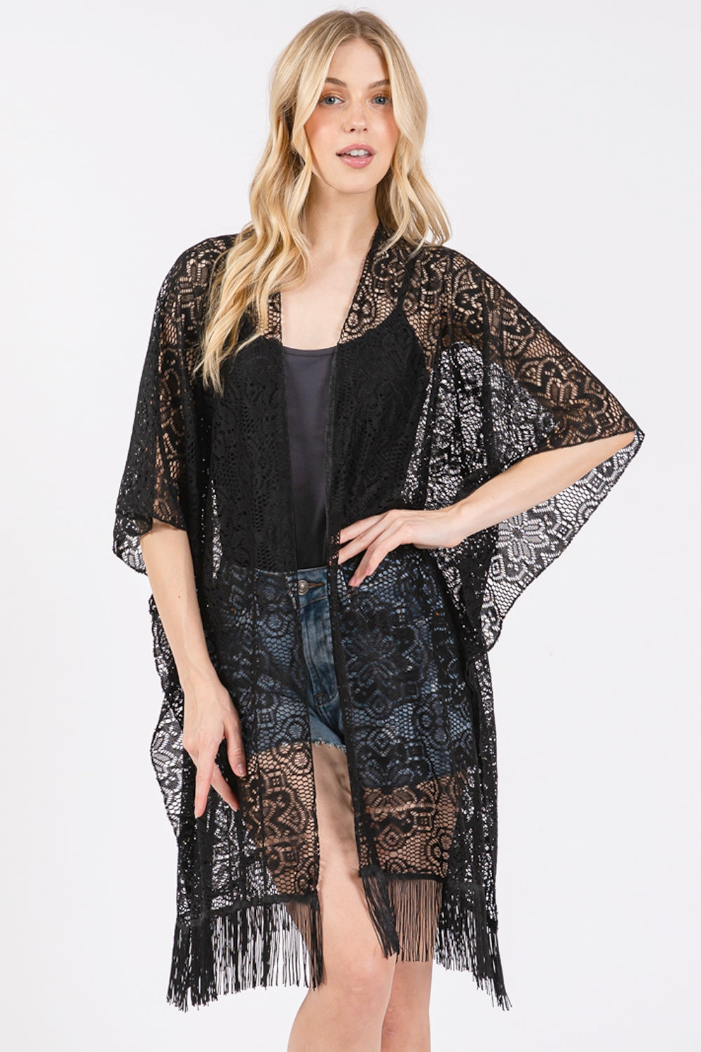 Flower Pattern Crochet Lace Tassel Cover Up