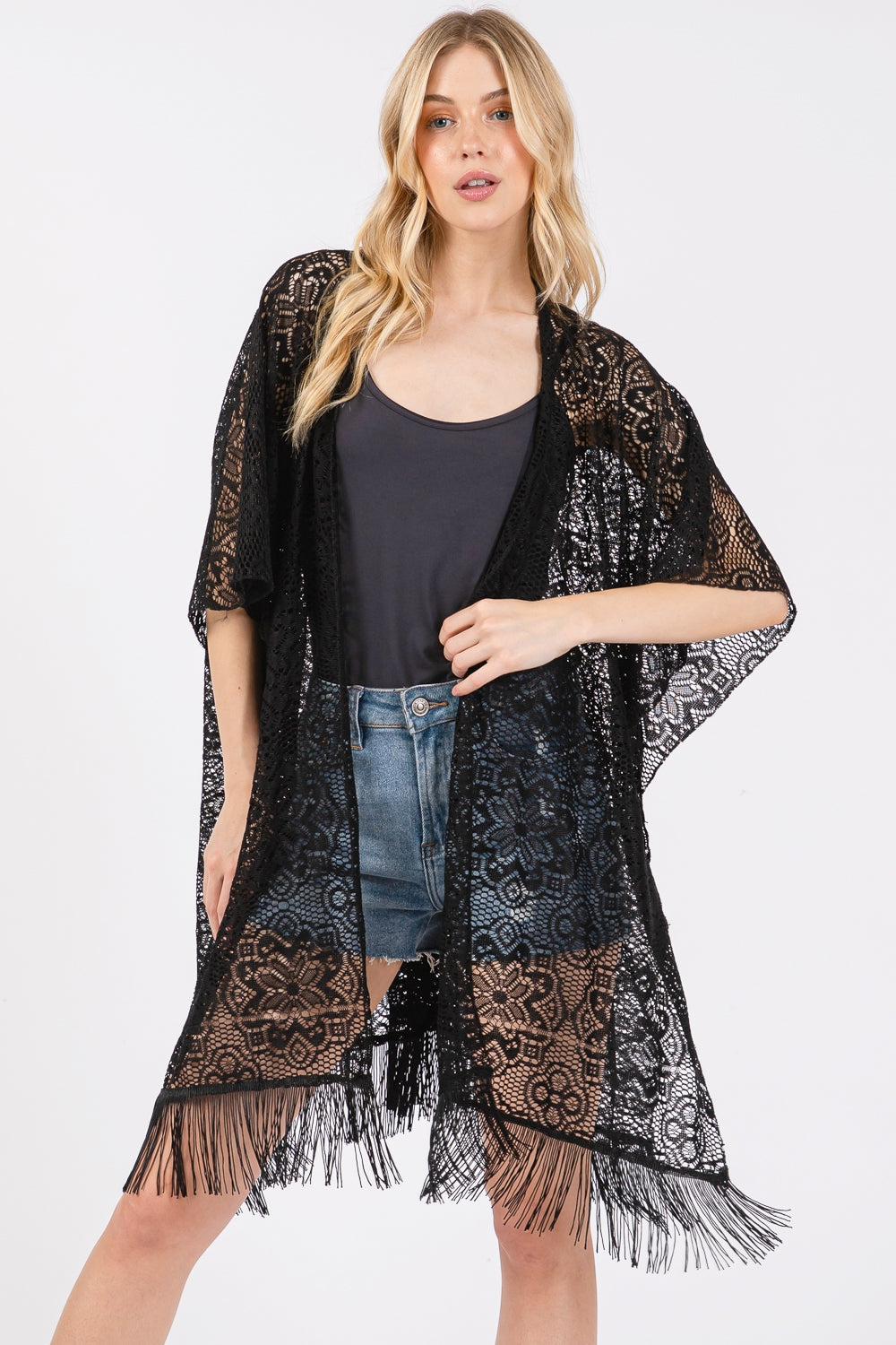 Flower Pattern Crochet Lace Tassel Cover Up