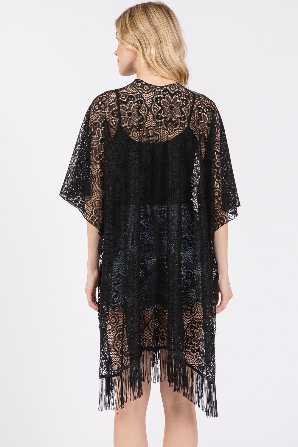 Flower Pattern Crochet Lace Tassel Cover Up