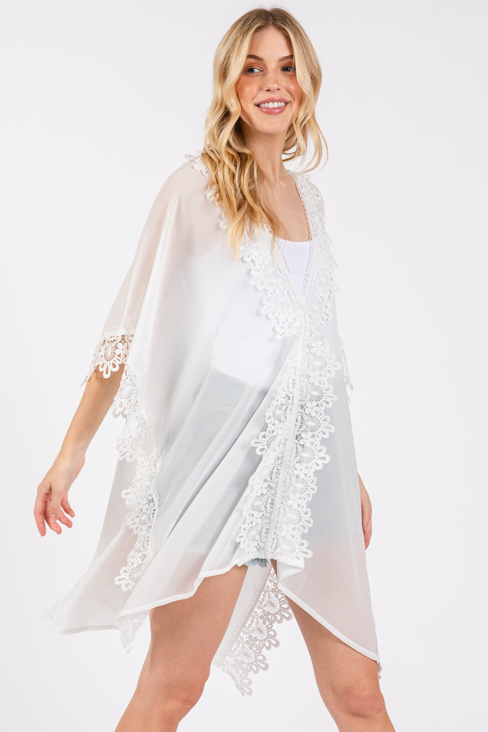 Flower Pattern Trim Detail Poncho