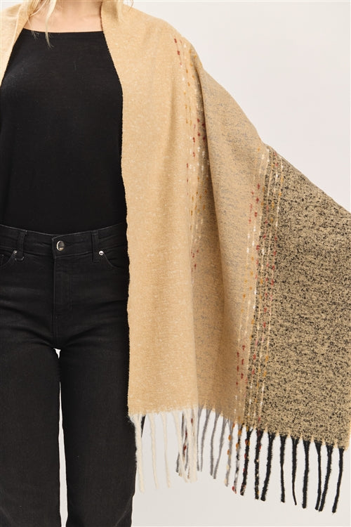 Subtle Stitch Details Fringe Scarf
