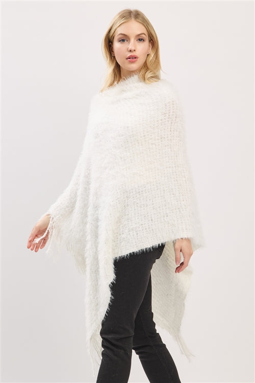 Lightweight Fuzzy Sequin Poncho With Fringe