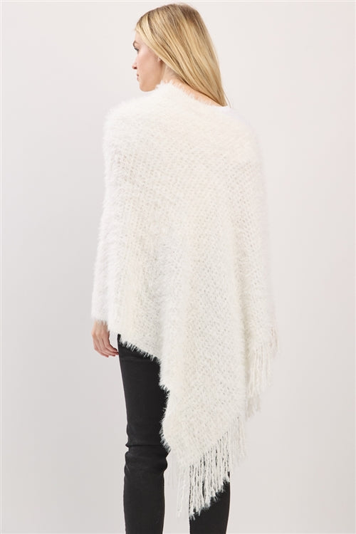 Lightweight Fuzzy Sequin Poncho With Fringe