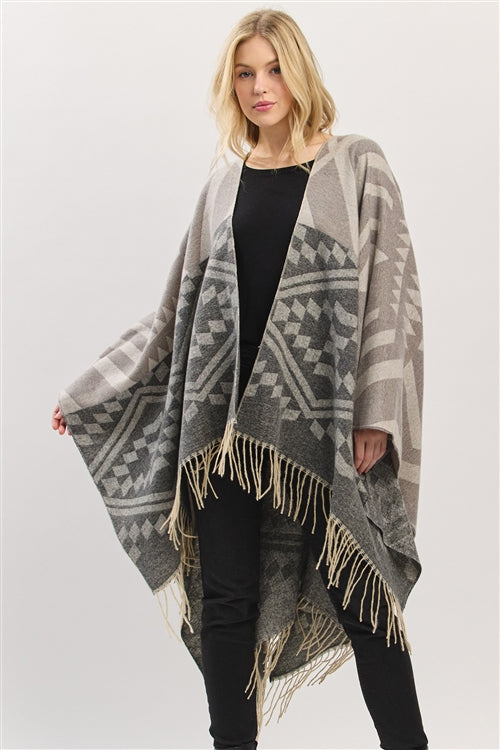 Aztec Pattern Fringe Ruana