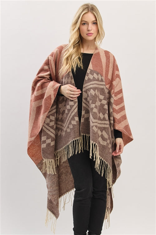 Aztec Pattern Fringe Ruana