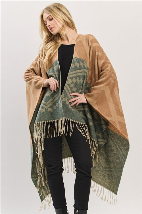 Aztec Pattern Fringe Ruana