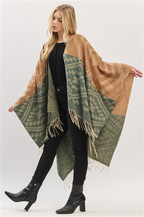 Aztec Pattern Fringe Ruana