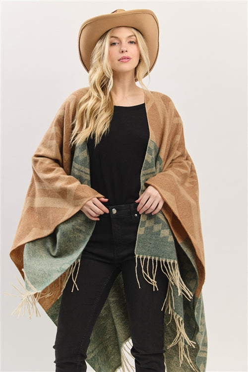 Aztec Pattern Fringe Ruana