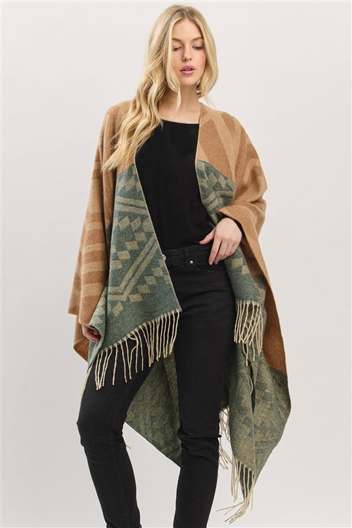 Aztec Pattern Fringe Ruana