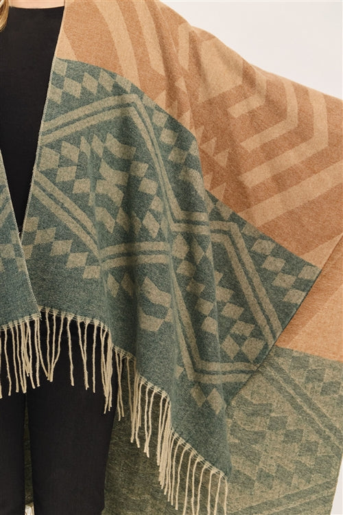 Aztec Pattern Fringe Ruana