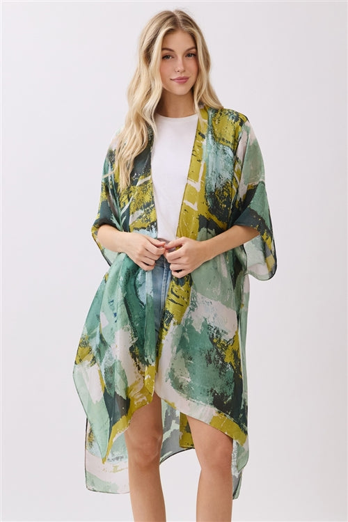 Abstract Modern Art Inspired Print Silky Feel kimono