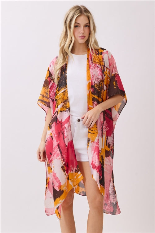 Abstract Modern Art Inspired Print Silky Feel kimono