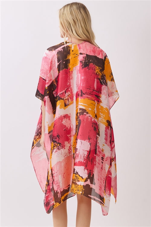 Abstract Modern Art Inspired Print Silky Feel kimono