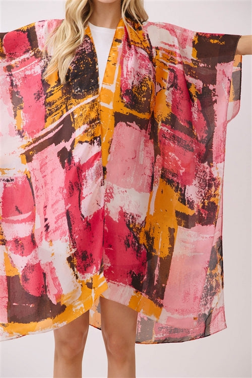 Abstract Modern Art Inspired Print Silky Feel kimono
