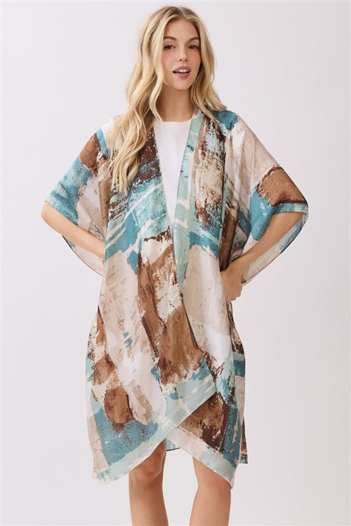 Abstract Modern Art Inspired Print Silky Feel kimono