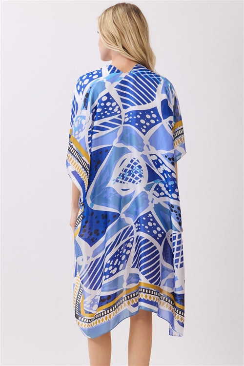 Abstract Botanical Print Silky Feel Kimono