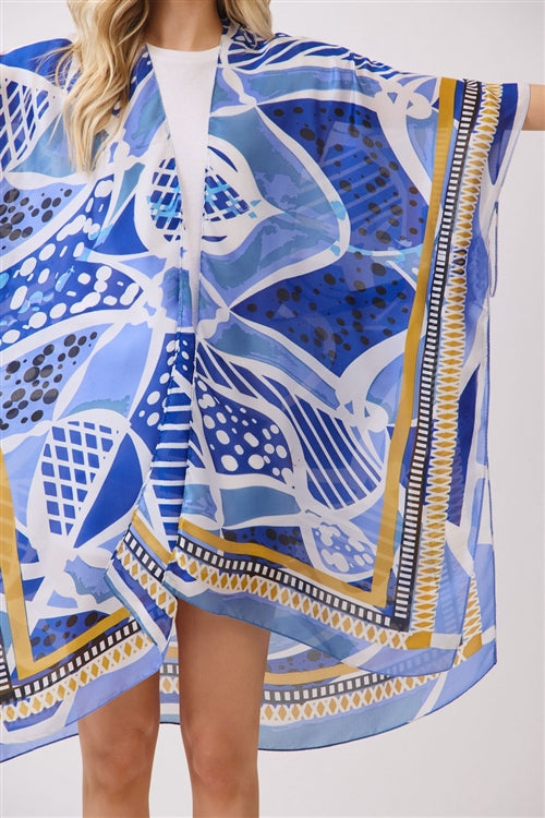 Abstract Botanical Print Silky Feel Kimono