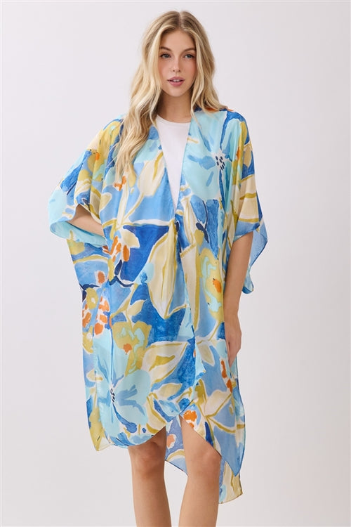 Vibrant Botanical Print Silky Feel Kimono