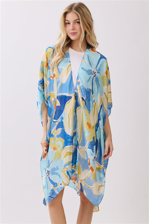 Vibrant Botanical Print Silky Feel Kimono