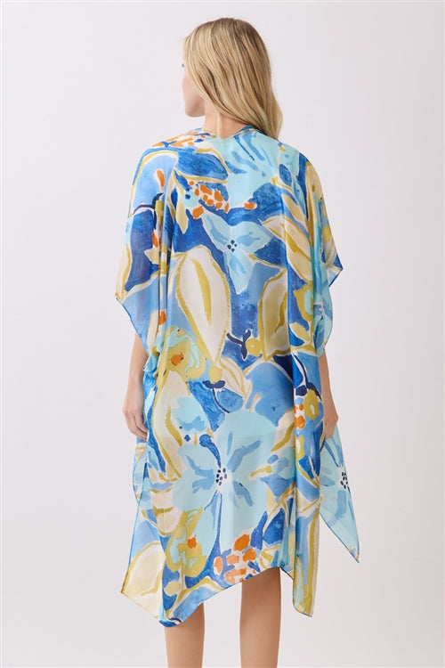 Vibrant Botanical Print Silky Feel Kimono