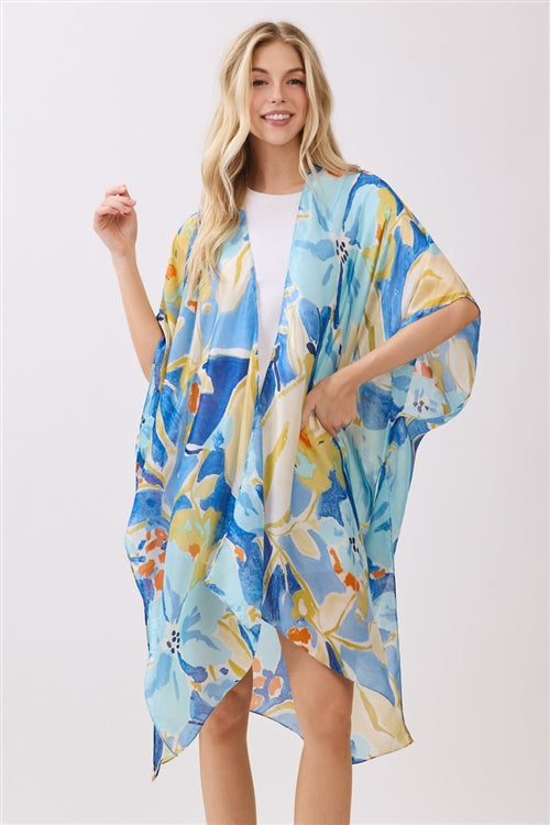 Vibrant Botanical Print Silky Feel Kimono