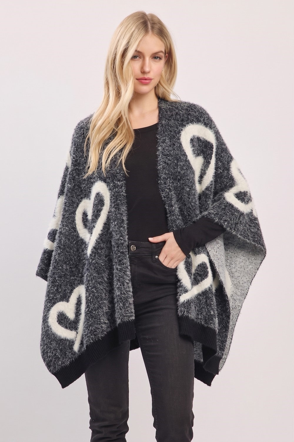 Fuzzy Heart Embossed Knit Shawl
