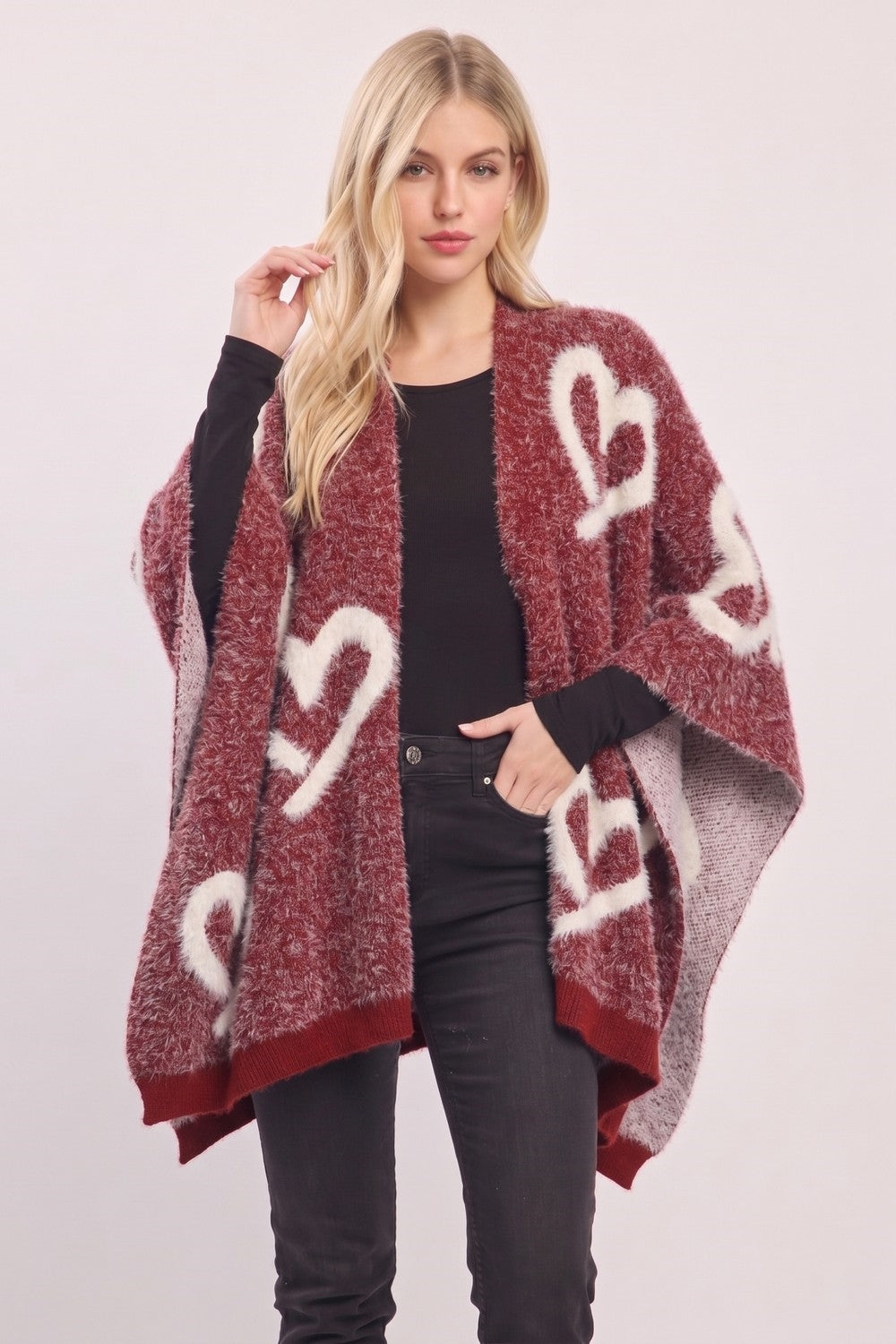 Fuzzy Heart Embossed Knit Shawl