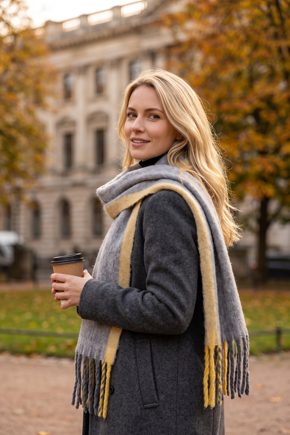 Color Block Brushed Fringe Scarf