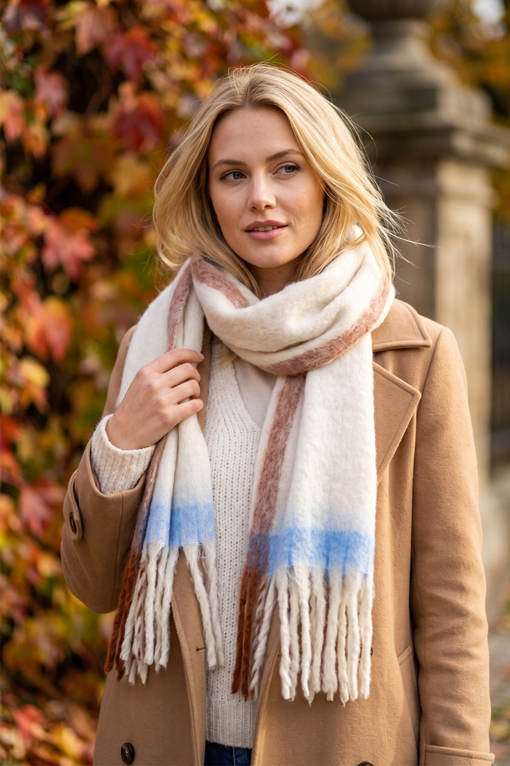 Color Block Brushed Fringe Scarf